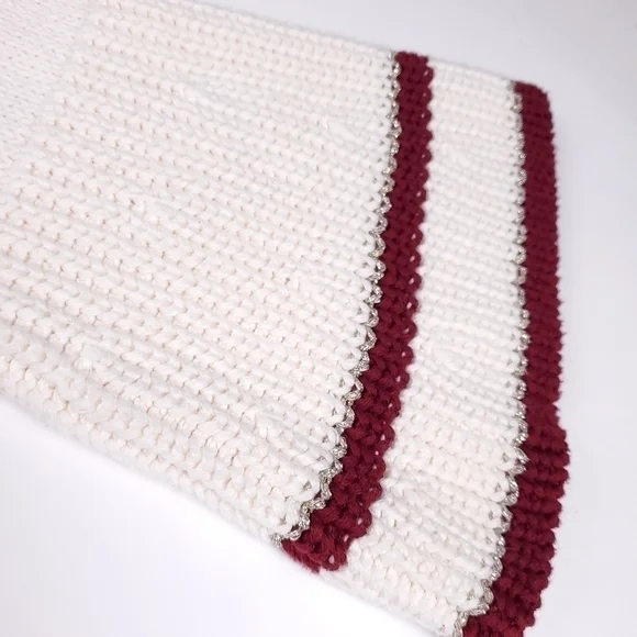 New Loft Cream Red Trim Gold Button Bell Sleeve Sweater Sz Xs - Picture 13 of 14